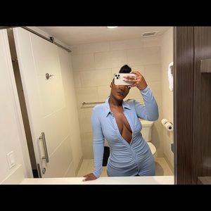 Mini blue button down dress